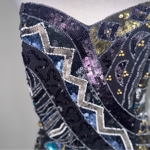 French Connection Strapless Sequin Dress - Black, Silver, Blue, Gold - Picture 3 of 9